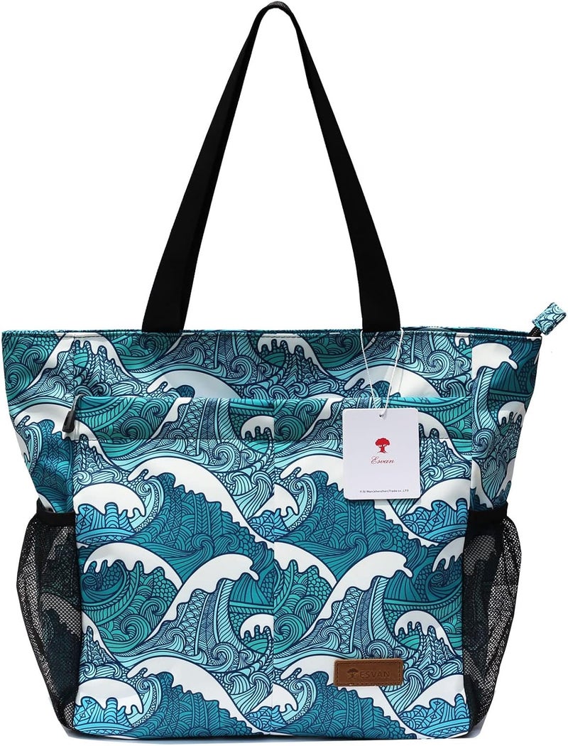 ESVAN Original Floral Tote Bag Large Shoulder Bag with Multi Pockets for Gym Travel Beach Daily Bags - Image 2